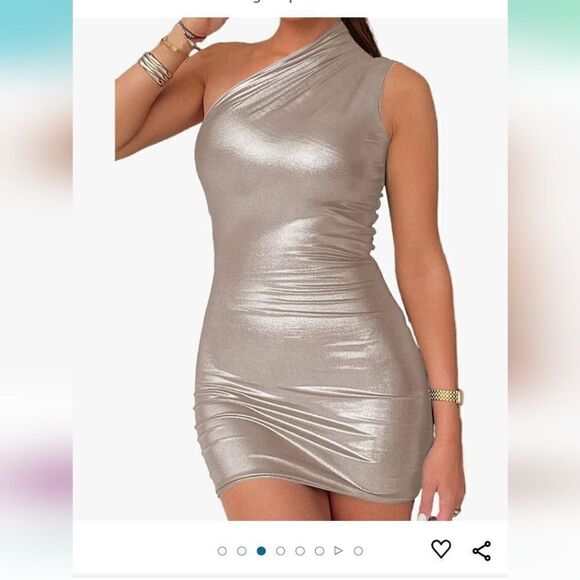 Lufeng Sexy sleeveless , silver one sleeve mini dress, nwt - Picture 3 of 5